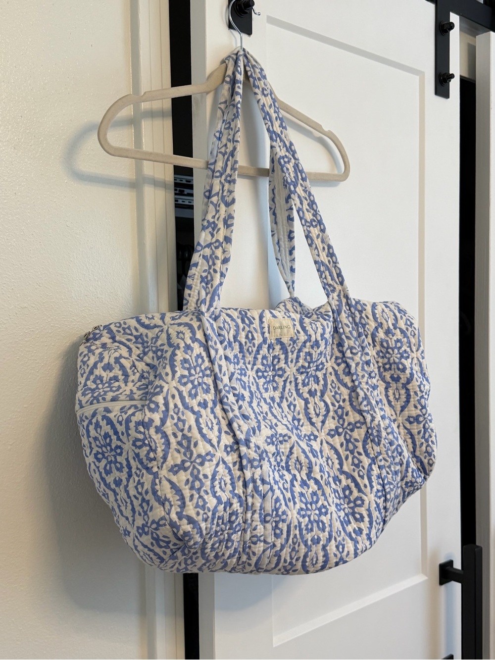 Darling Loungewear Quilted Blue and White Patterned Tote Bag